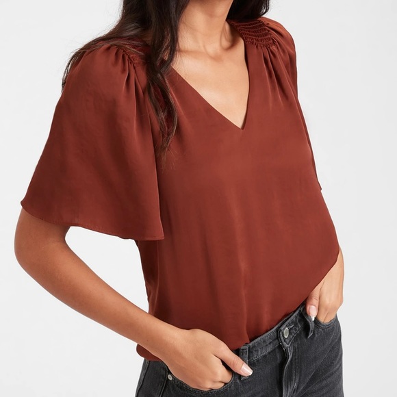 Banana Republic Satin Flutter-Sleeve Top - Picture 1 of 5